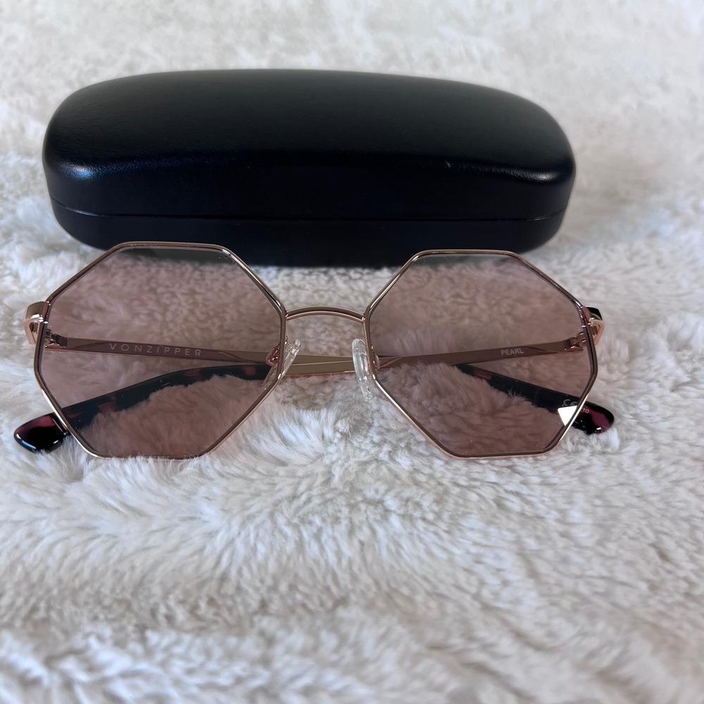 VonZipper Pearl Octagon Sunglasses Rose Gold Pink Lens Geometric Retro Shades - Picture 2 of 9